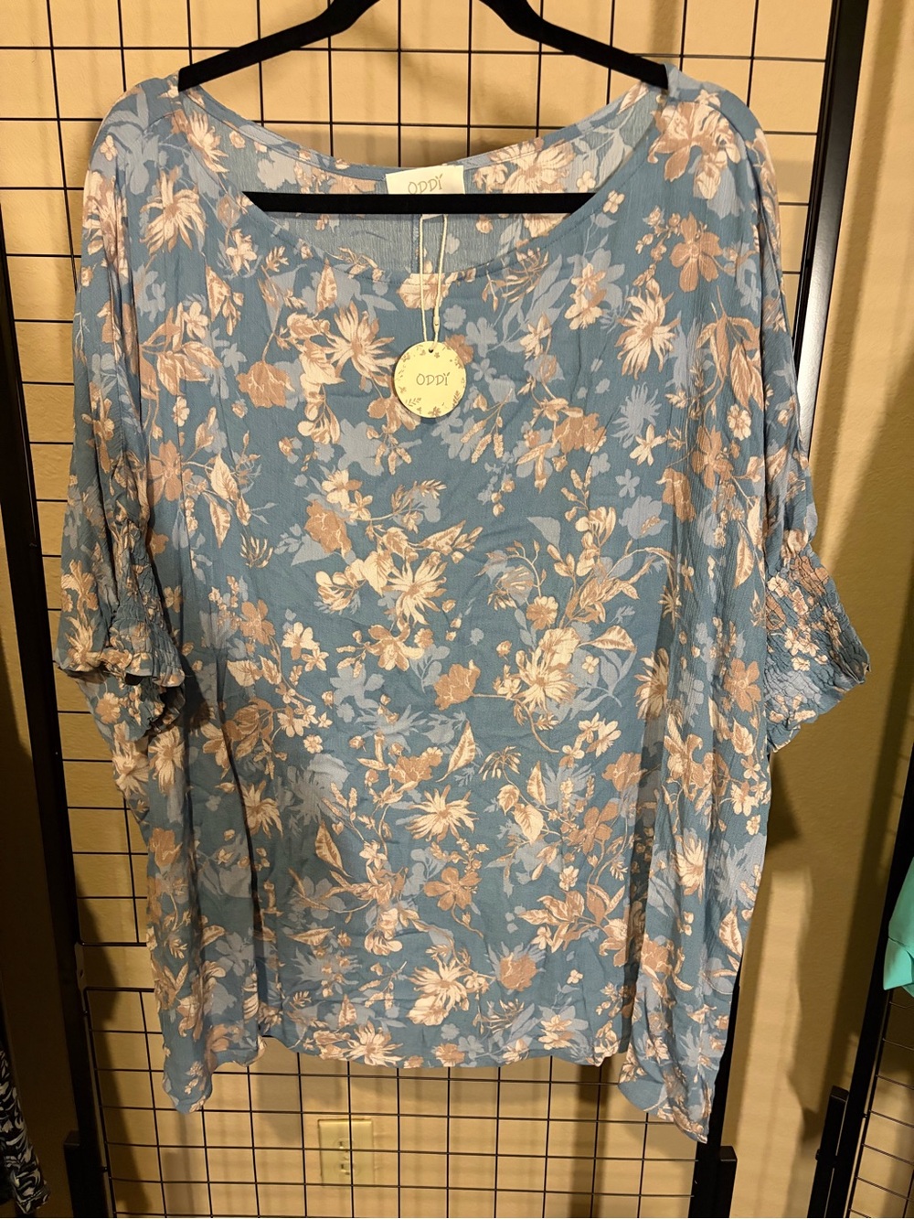 Blue Floral Short Sleeve Blouse